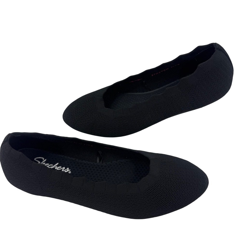 Skechers Cleo 2.0 Love Spell Black Scalloped‎ Ballet Flats 158343 Women Size 10